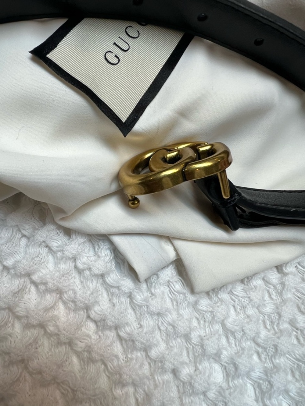 Gucci Black Leather Marmont Thin Belt with Brass Double G Buckle - Picture 9 of 15